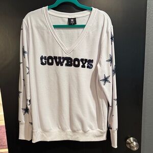 NFL Cowboys White V-Neck with Sequin Detail